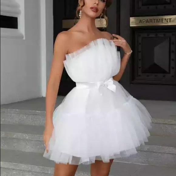 White Mini Tulle Dress - Picture 2 of 10